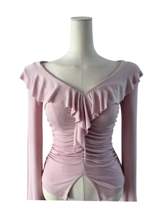 Ash frill shirring ruffle T