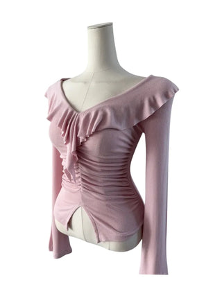 Ash frill shirring ruffle T