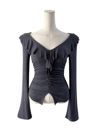 Ash frill shirring ruffle T