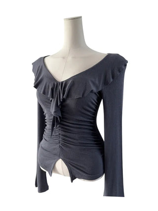 Ash frill shirring ruffle T