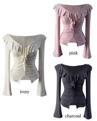 Ash frill shirring ruffle T