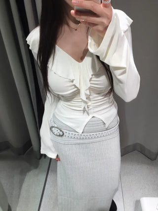 Ash frill shirring ruffle T