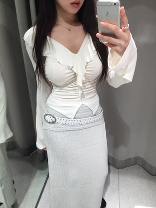 Ash frill shirring ruffle T