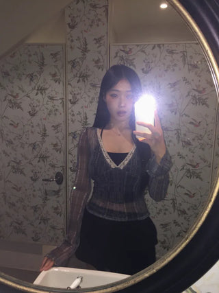 Reelcar lace see-through T