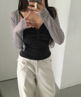 Freel ribbon point sleeveless frill ribbon point nasi