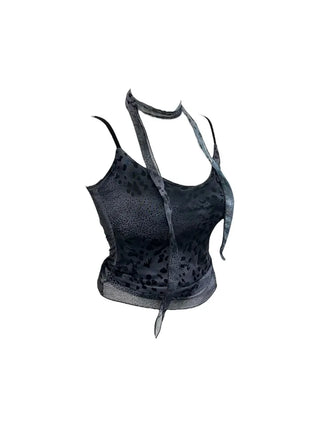 Kuro leopard print mash muffler sleeveless Kuro leopard mesh muffler nasi set
