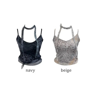 Kuro leopard print mash muffler sleeveless Kuro leopard mesh muffler nasi set