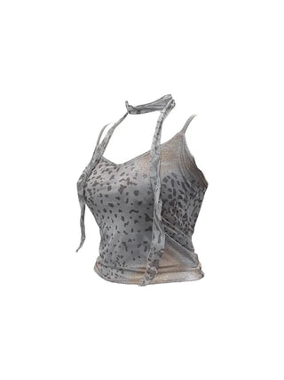 Kuro leopard print mash muffler sleeveless Kuro leopard mesh muffler nasi set