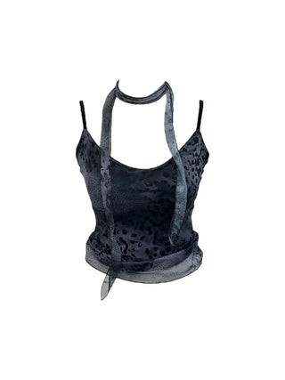 Kuro leopard print mash muffler sleeveless Kuro leopard mesh muffler nasi set