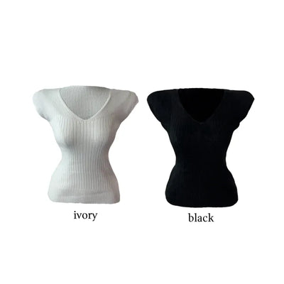 Evy V-neck Jacquard Half-Cap Short-Sleeved Knit