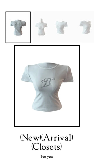 Wings crop slim cubic short-sleeved T