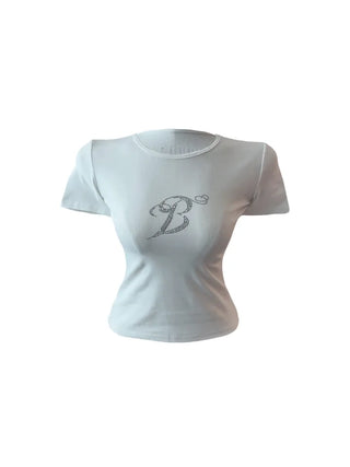 Wings crop slim cubic short-sleeved T