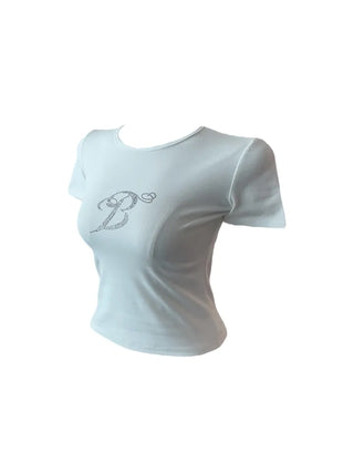 Wings crop slim cubic short-sleeved T