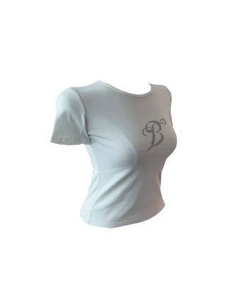 Wings crop slim cubic short-sleeved T