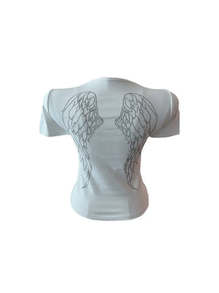 Wings crop slim cubic short-sleeved T