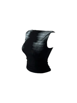 Faded twisted printed sleeveless short-sleeved T