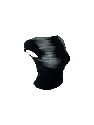 Faded twisted printed sleeveless short-sleeved T