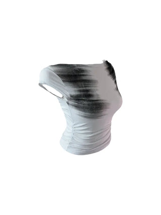 Faded twisted printed sleeveless short-sleeved T