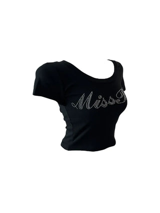 Miss cubic u-neck cropped T