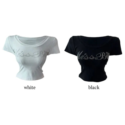 Miss cubic u-neck cropped T