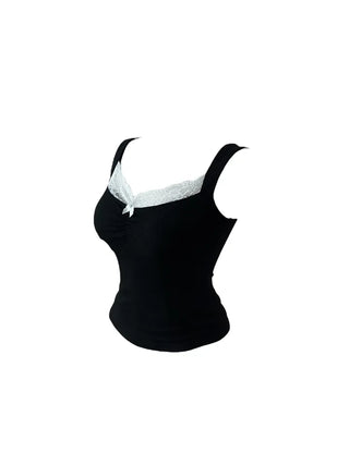 Uon Black Lace Slim Sleeveless Top
