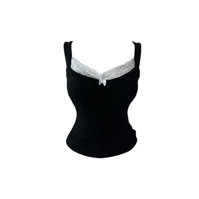 Uon Black Lace Slim Sleeveless Top
