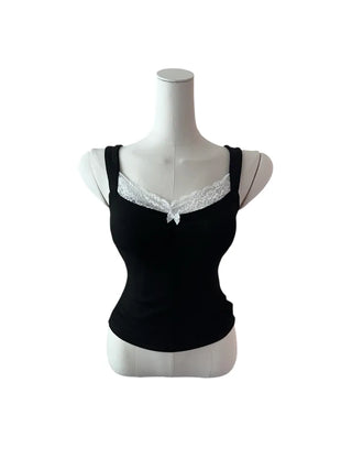 Uon Black Lace Slim Sleeveless Top