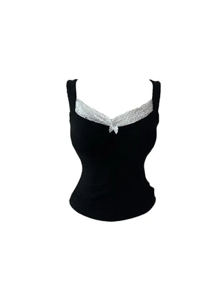 Uon Black Lace Slim Sleeveless Top