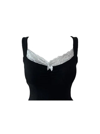 Uon Black Lace Slim Sleeveless Top