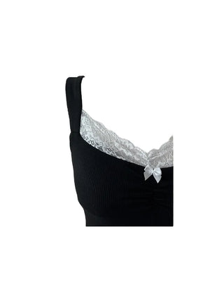 Uon Black Lace Slim Sleeveless Top