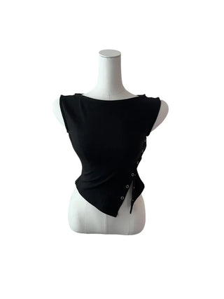Wiggle unbalanced off-shoulder sleeveless T