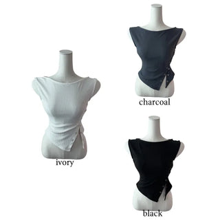 Wiggle unbalanced off-shoulder sleeveless T