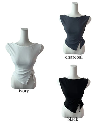 Wiggle unbalanced off-shoulder sleeveless T