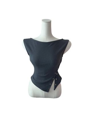 Wiggle unbalanced off-shoulder sleeveless T