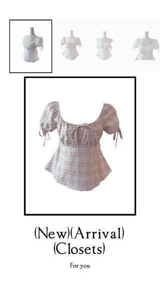 Romi Slim Cotton Ribbon Shirring Short-Sleeved Blouse