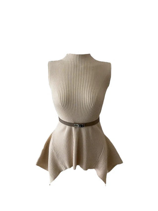 Charen turtleneck sleeveless belt knit