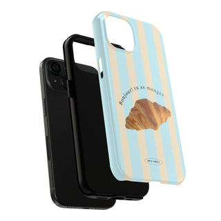 Blue Striped Croissant iPhone Case