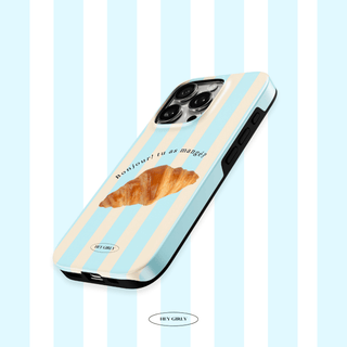Blue Striped Croissant iPhone Case