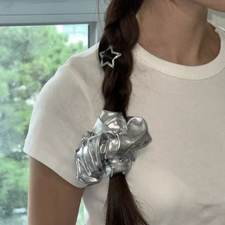 silver scrunchie & hair pin set (Gift star pin)