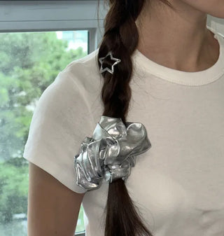 silver scrunchie & hair pin set (Gift star pin)