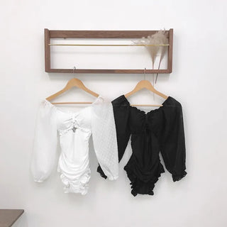 [With built-in cups] See-through sleeve ruffle monokini