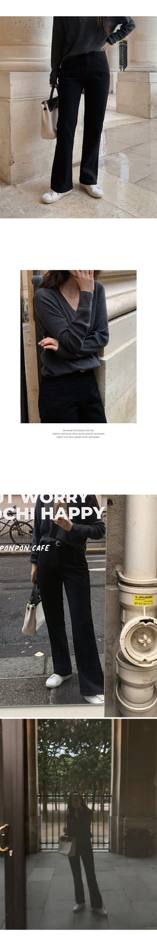 (basic/long) Premium semi-bootcut black denim pants - 4 sizes