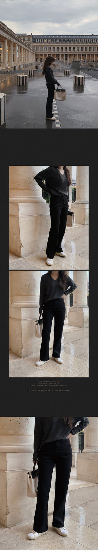 (basic/long) Premium semi-bootcut black denim pants - 4 sizes