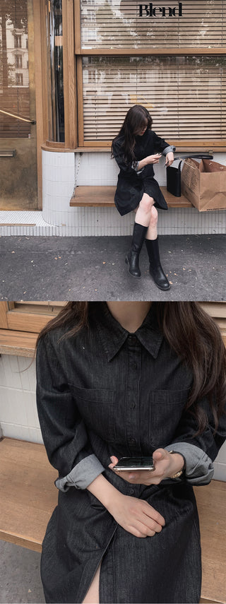 Low Denim Jacket Dress - One Color
