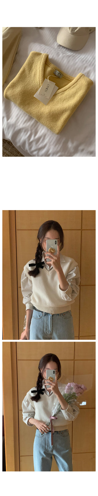 V-neck knit vest (9 colors)