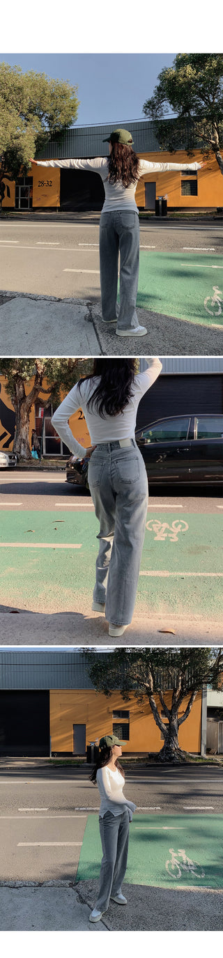 (basic/long) Wide Light Denim Pants - 4 sizes
