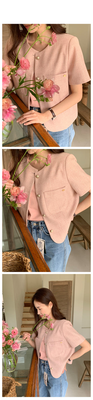 Serene Tweed Short-Sleeve Jacket (2 colors)