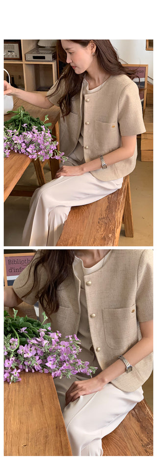 Serene Tweed Short-Sleeve Jacket (2 colors)