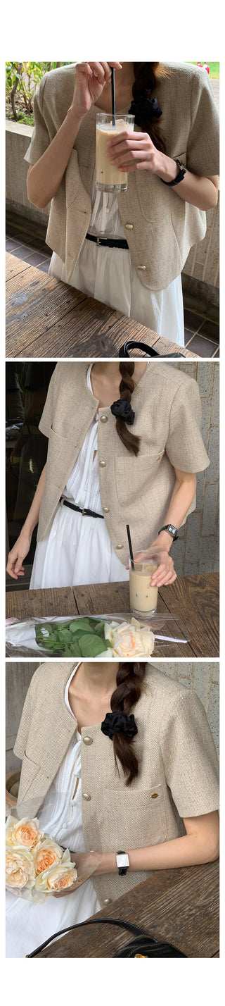 Serene Tweed Short-Sleeve Jacket (2 colors)