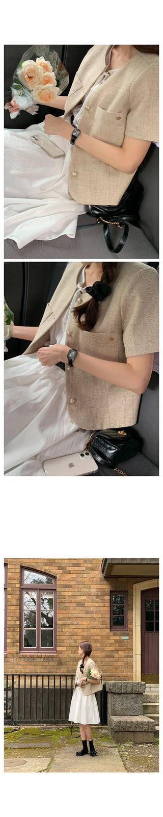 Serene Tweed Short-Sleeve Jacket (2 colors)
